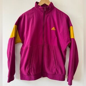 Adidas Magenta and Gold Fleece Track Jacket Medium.